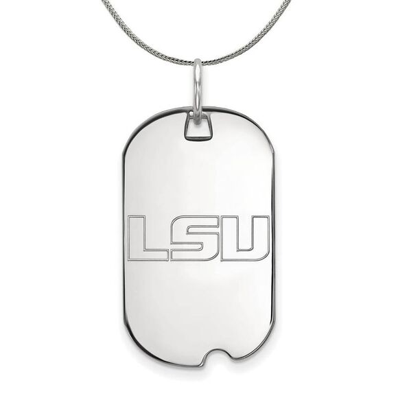 Sterling Silver Louisiana State Dog Tag Necklace - 24 Inch